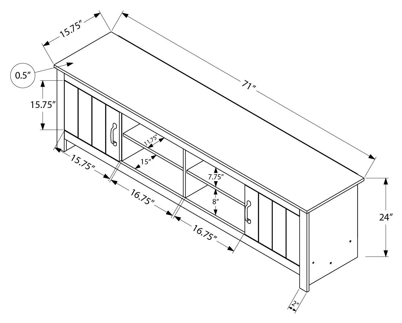 Light Beige w/ 2 Doors 72" TV Console — Dimensions