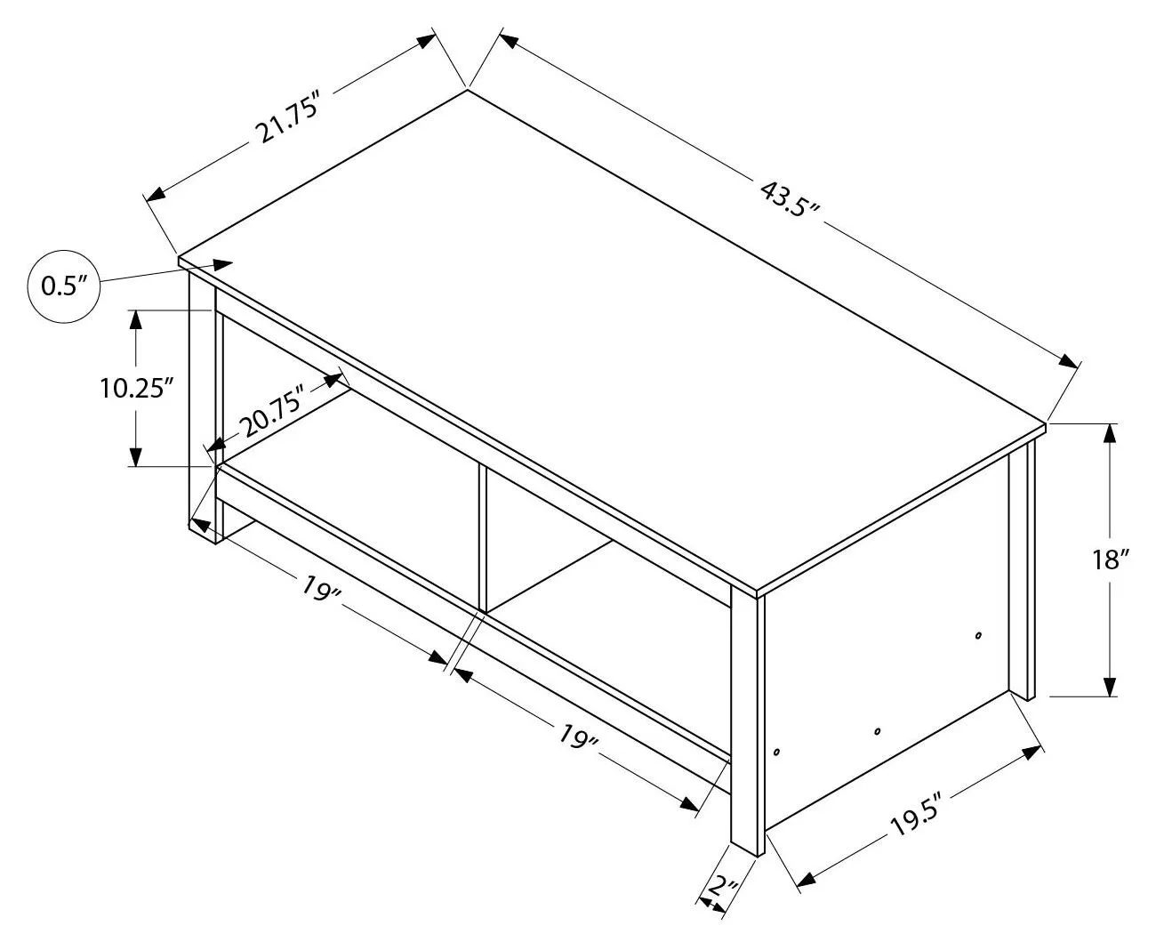 Light Beige 44 inch Coffee Table — Dimensions