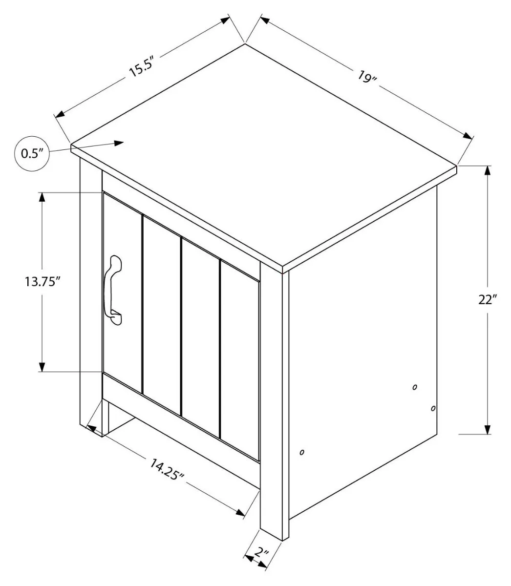 Light Biege 22" 1 Door Accent Table — Dimensions