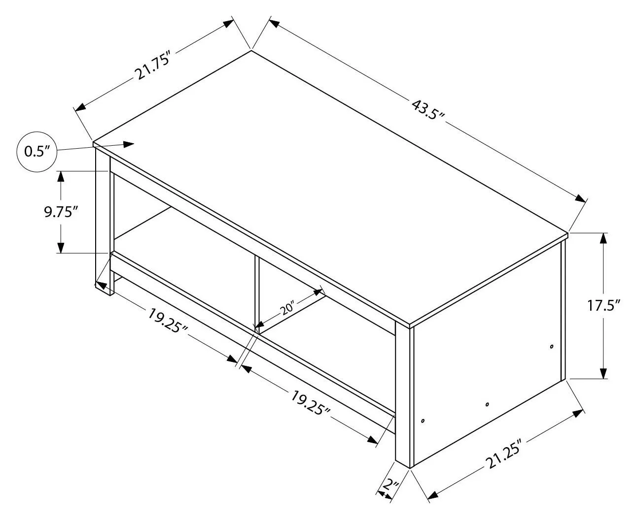 Rustique Grey 44' Coffee Table — Dimensions