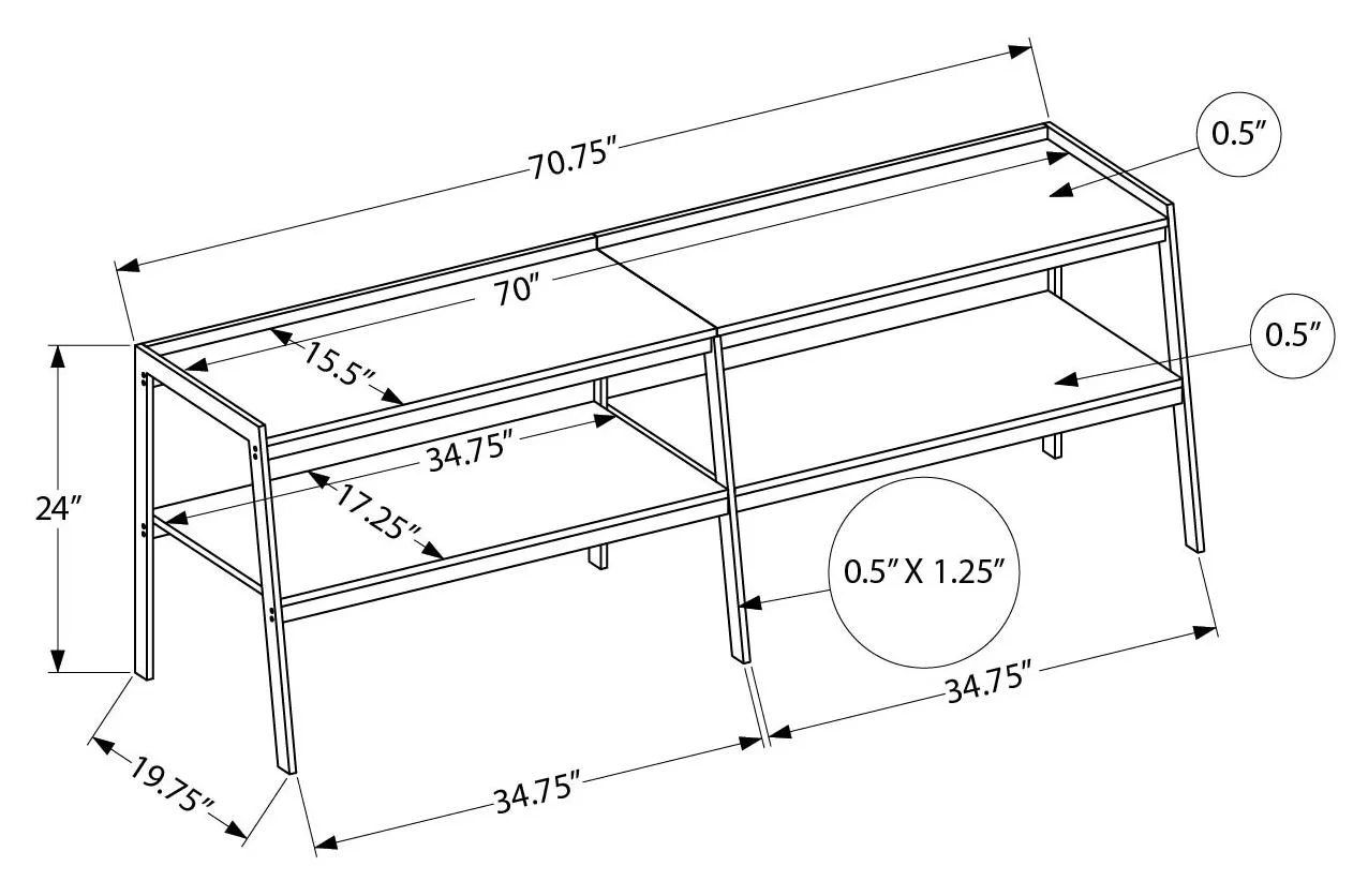 Black Wood Grain w/Black Metal 72" TV Console — Dimensions