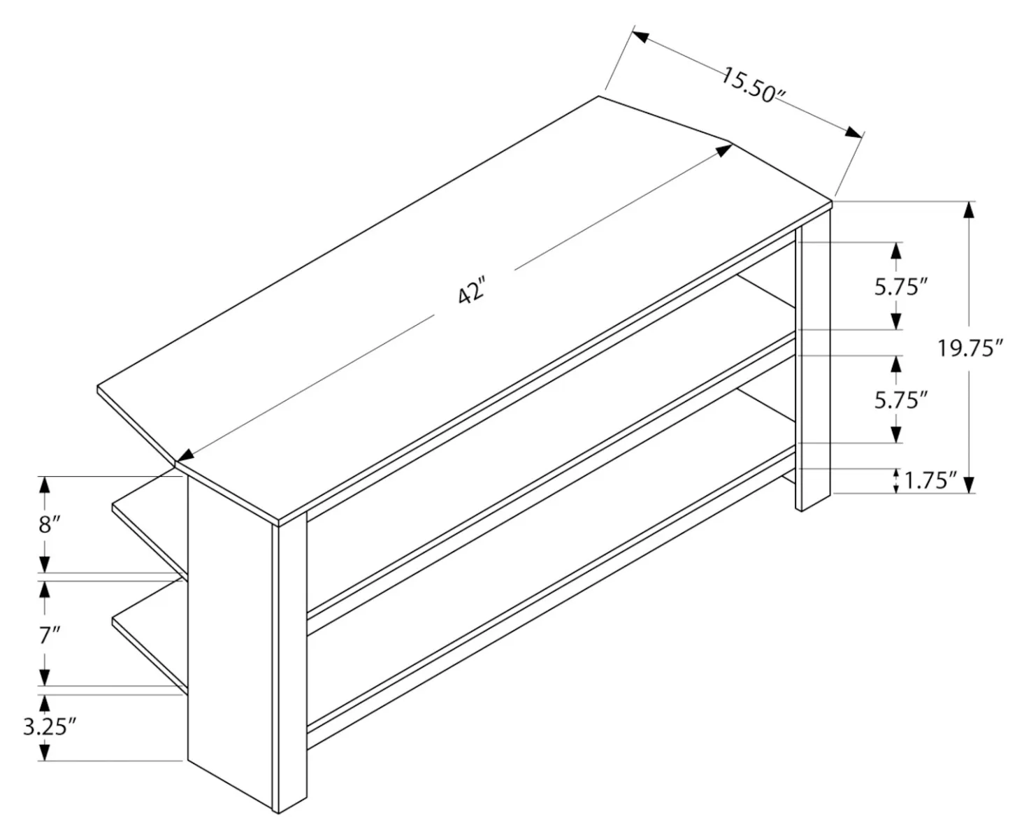 Black with Grey Top 42" TV Console — Dimensions