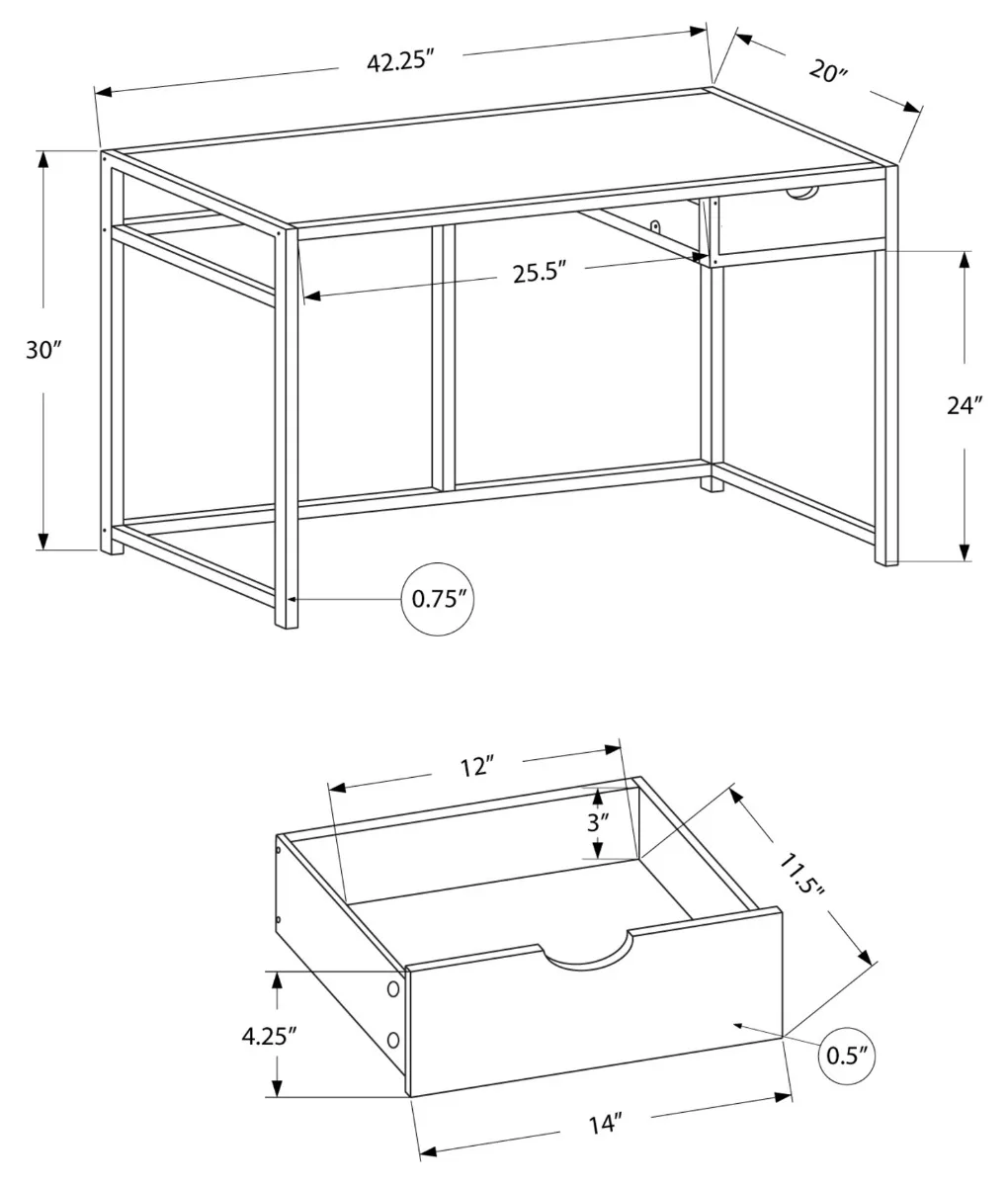 Taupe Black Computer Desk — Dimensions