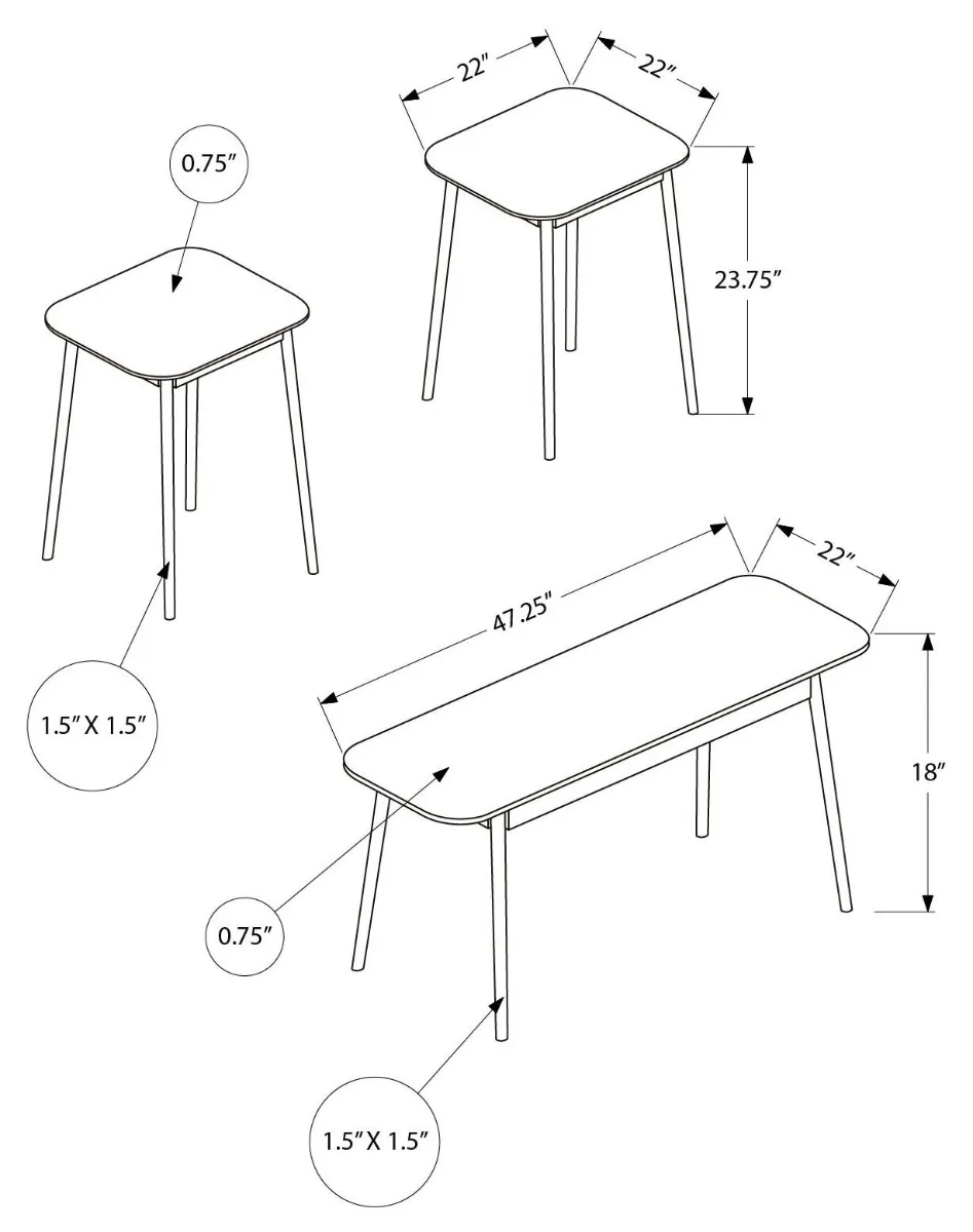 Black 3-Piece Table Set — Dimensions