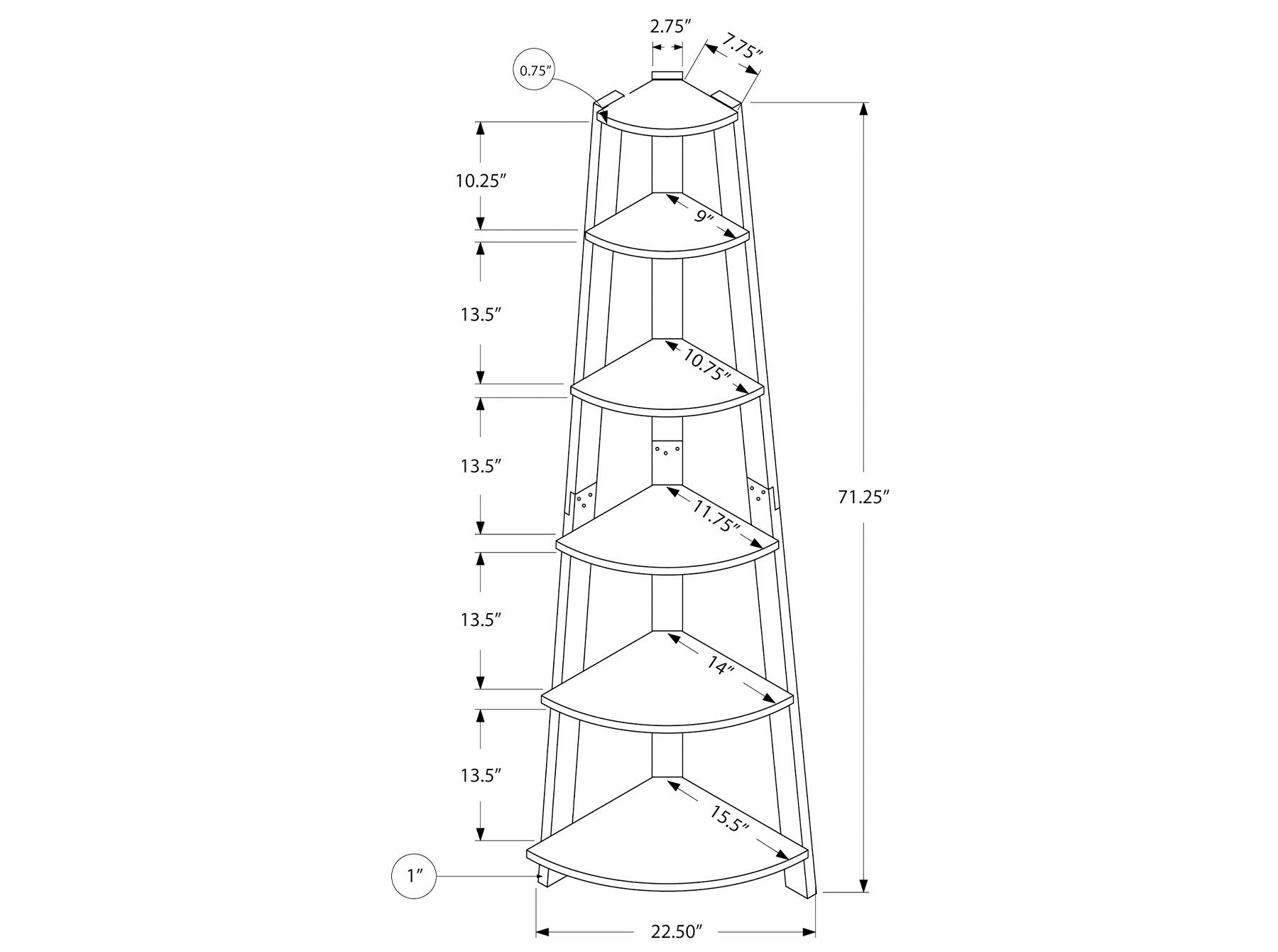  Industrial Grey Corner Accent Etagere — Dimensions