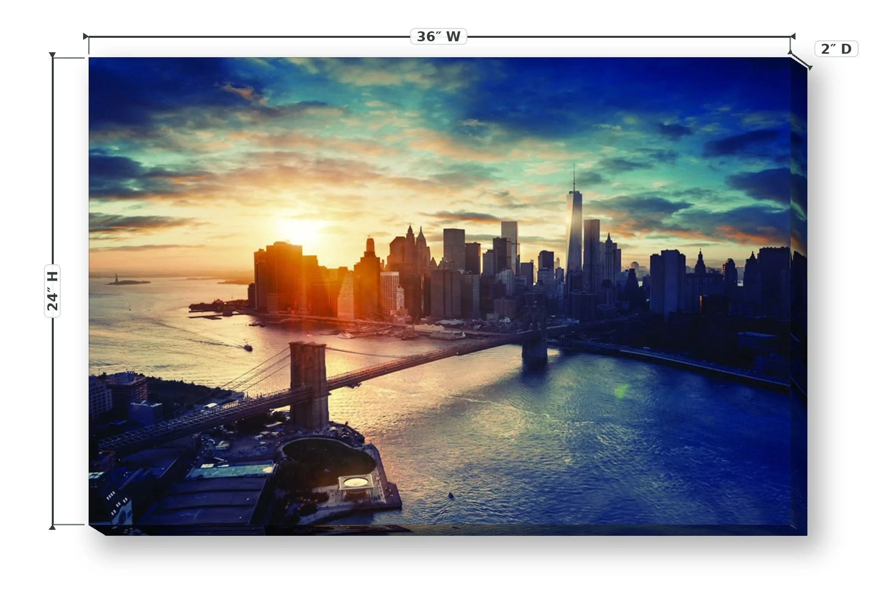 Manhattan After Sunset York 24 x 36 Print — Dimensions